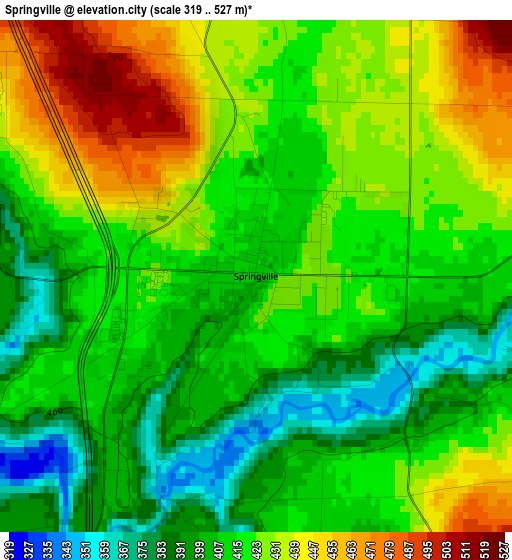 Springville elevation map