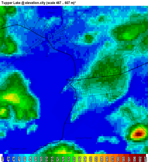 Tupper Lake elevation map
