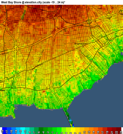 West Bay Shore elevation map