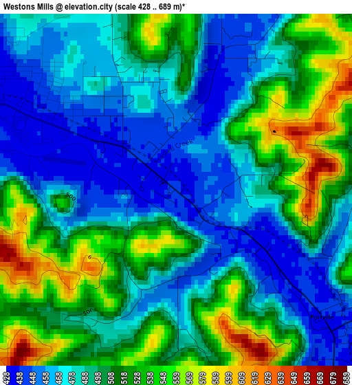 Westons Mills elevation map