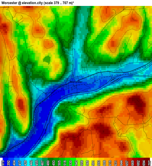 Worcester elevation map