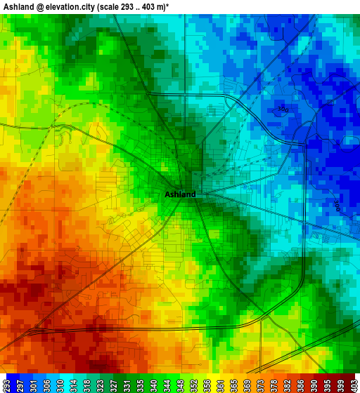 Ashland elevation map