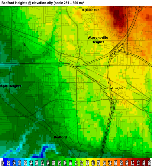 Bedford Heights elevation map