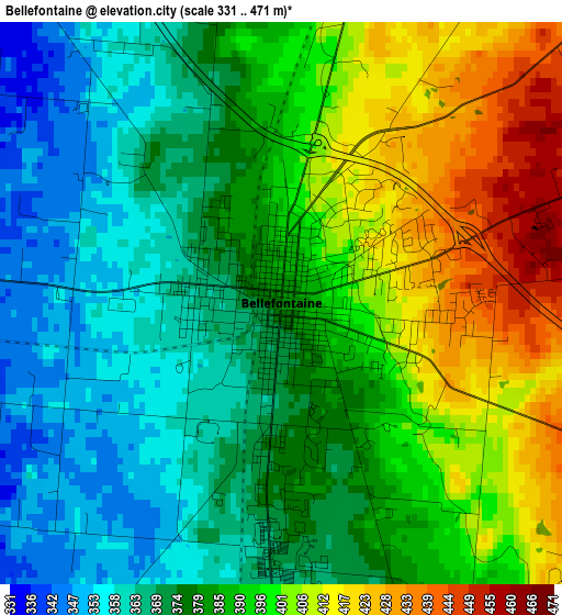 Bellefontaine elevation map