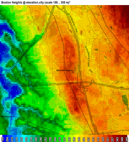 Boston Heights elevation map