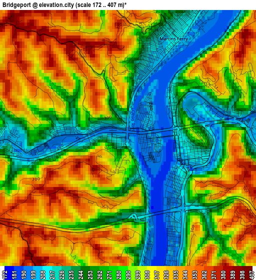 Bridgeport elevation map