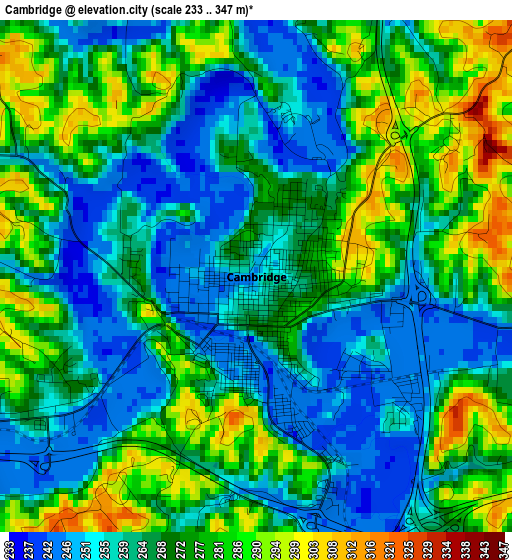 Cambridge elevation map