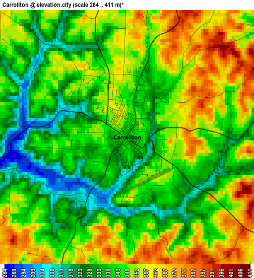 Carrollton elevation map