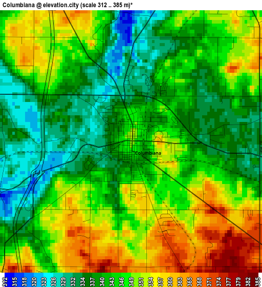 Columbiana elevation map