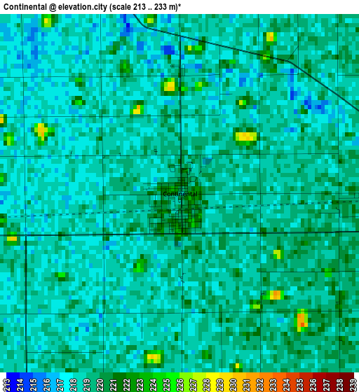 Continental elevation map