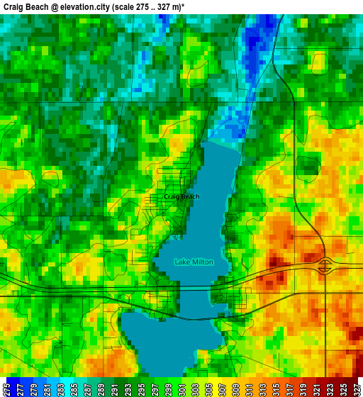 Craig Beach elevation map