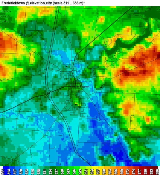 Fredericktown elevation map