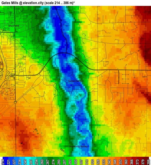 Gates Mills elevation map