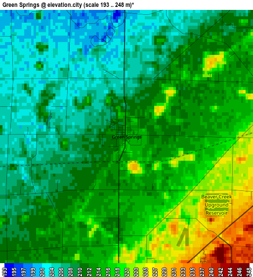 Green Springs elevation map