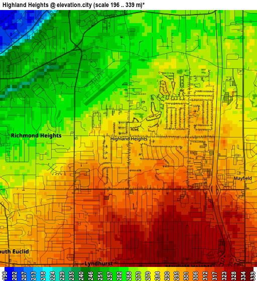 Highland Heights elevation map