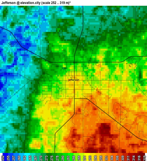 Jefferson elevation map