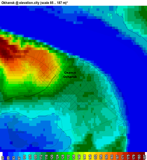 Okhansk elevation map