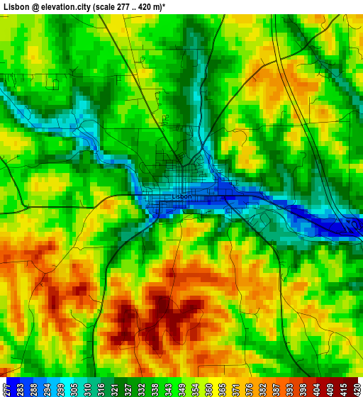 Lisbon elevation map