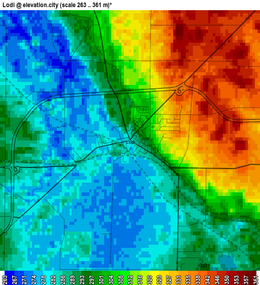 Lodi elevation map