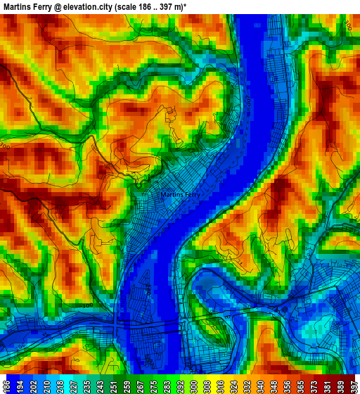 Martins Ferry elevation map