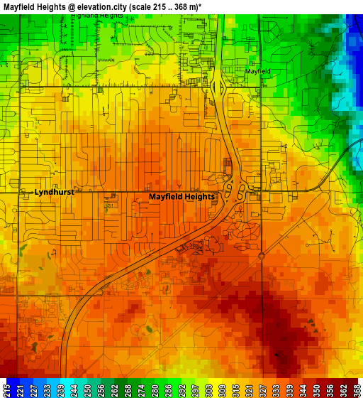 Mayfield Heights elevation map