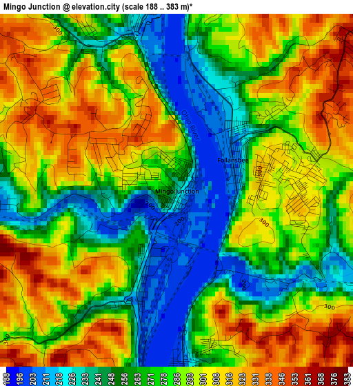 Mingo Junction elevation map