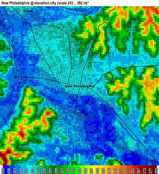 New Philadelphia elevation map