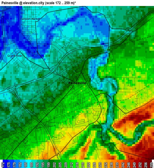 Painesville elevation map