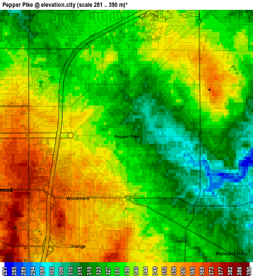 Pepper Pike elevation map