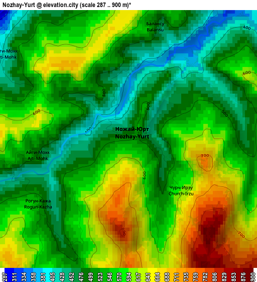 Nozhay-Yurt elevation map