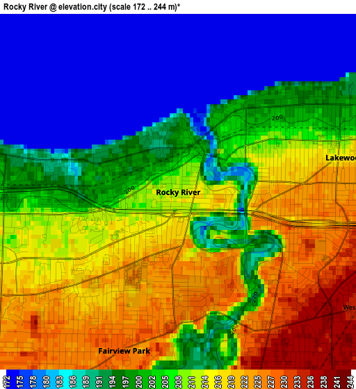 Rocky River elevation map