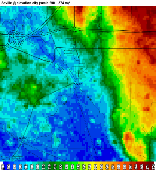 Seville elevation map