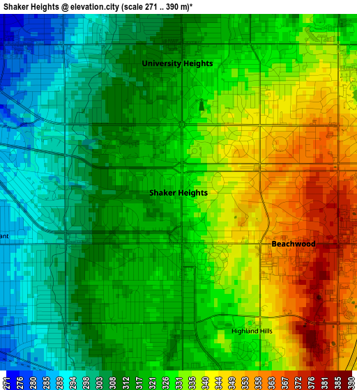 Shaker Heights elevation map