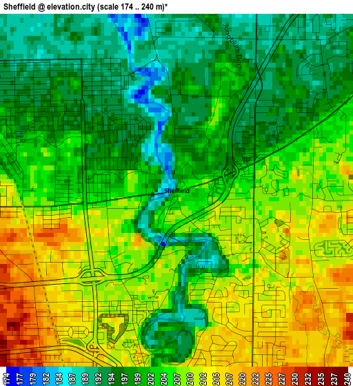 Sheffield elevation map