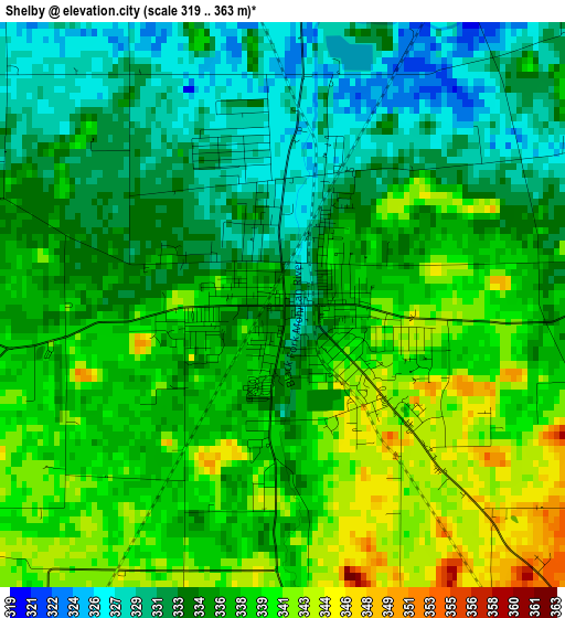 Shelby elevation map