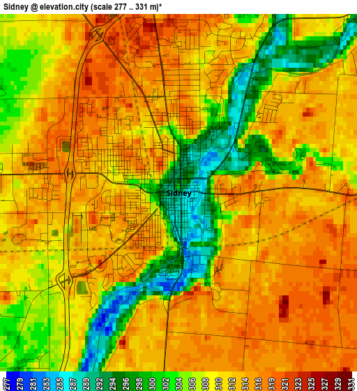 Sidney elevation map