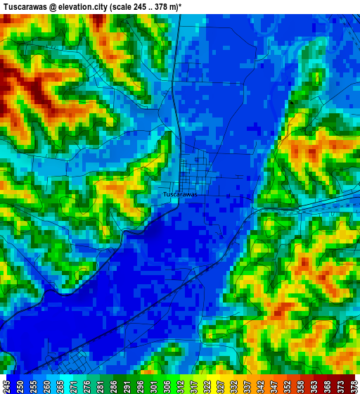 Tuscarawas elevation map