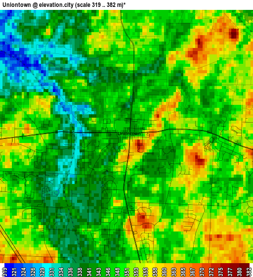 Uniontown elevation map