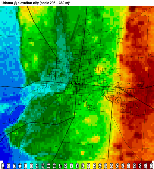 Urbana elevation map