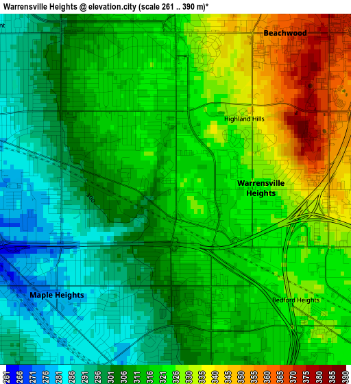 Warrensville Heights elevation map