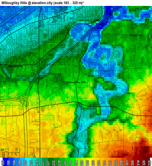 Willoughby Hills elevation map