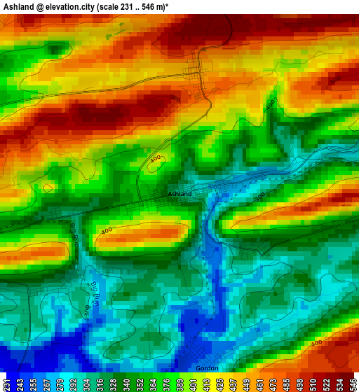 Ashland elevation map