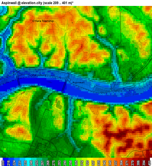 Aspinwall elevation map