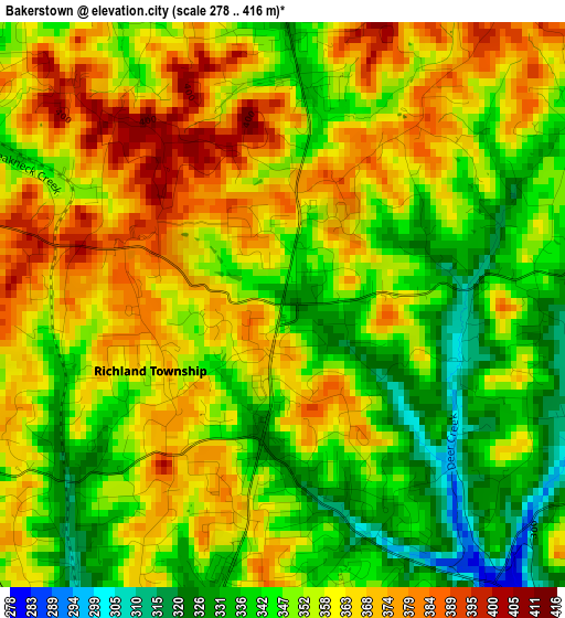 Bakerstown elevation map