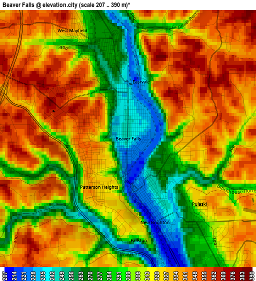 Beaver Falls elevation map