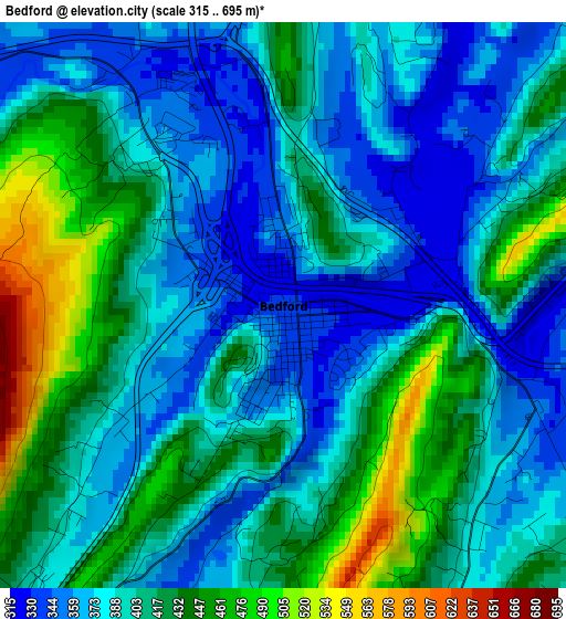 Bedford elevation map