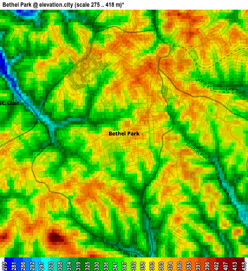 Bethel Park elevation map