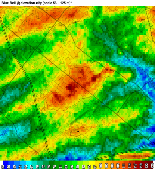 Blue Bell elevation map