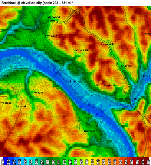 Braddock elevation map