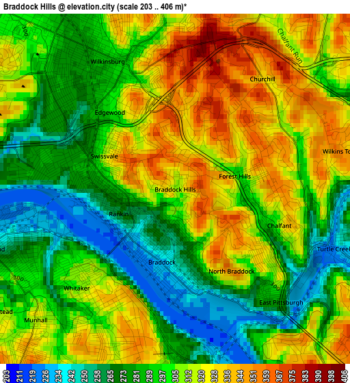 Braddock Hills elevation map